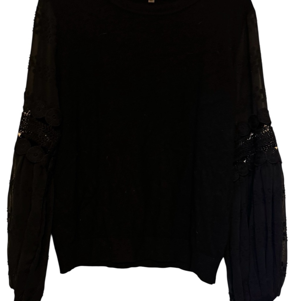 Black Sianni long sleeve blouse with lace detailing on the sleeves